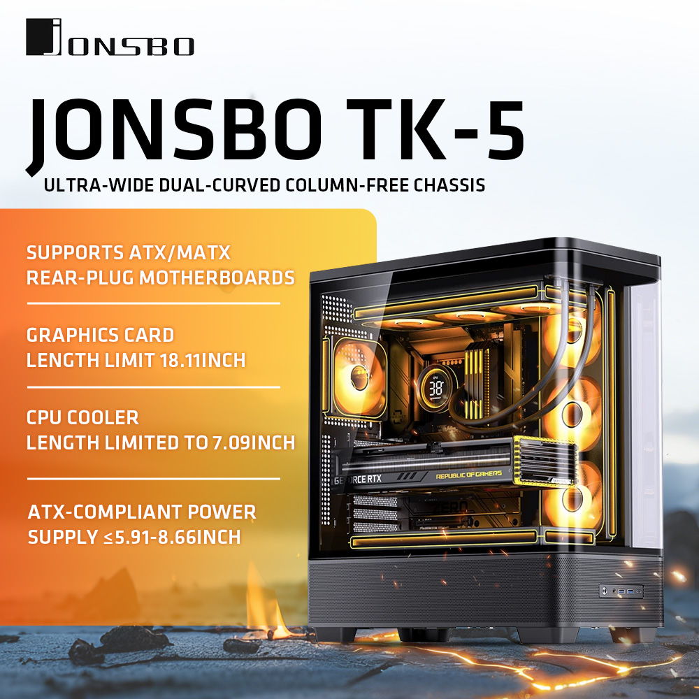 Pc Gaming Jonsbo - علبة كمبيوتر JONSBO TK-5 بيضاء/سوداء ATX