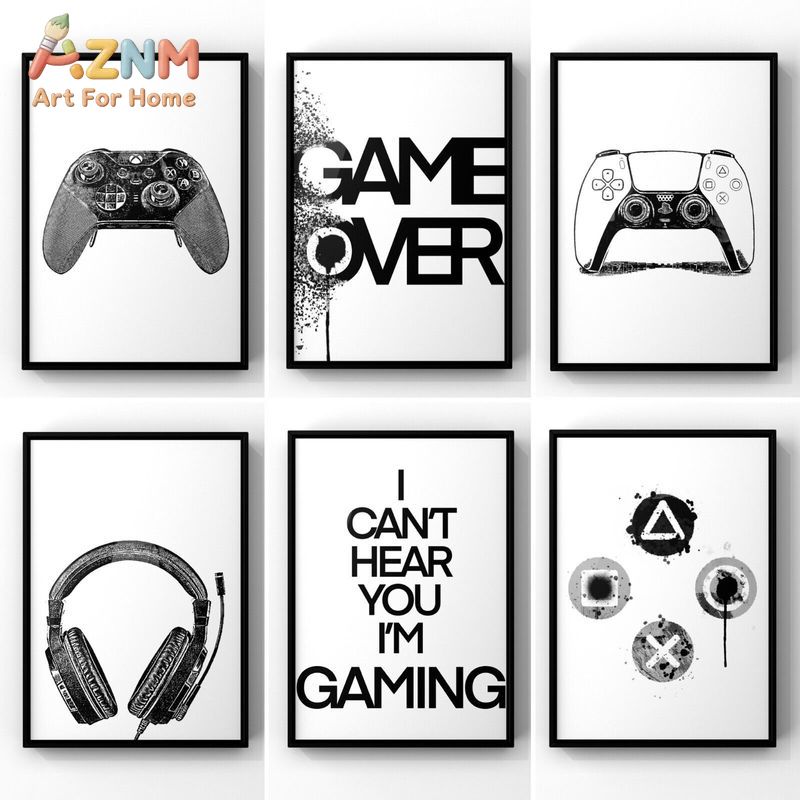 Gaming Controller - لوحة فنية قماشية للألعاب باللونين الأسود