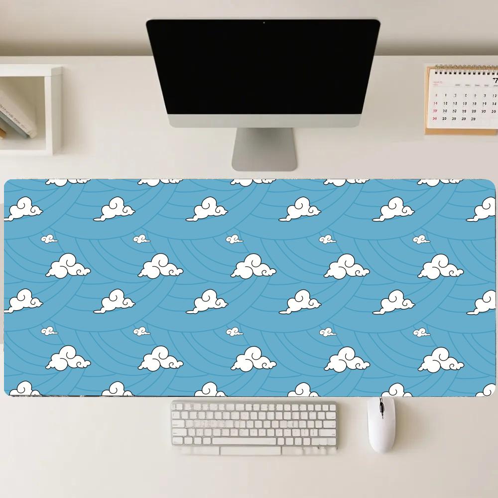Pc Gaming Cloud - سجادة ألعاب بتصميم أمواج زرقاء وسحابات