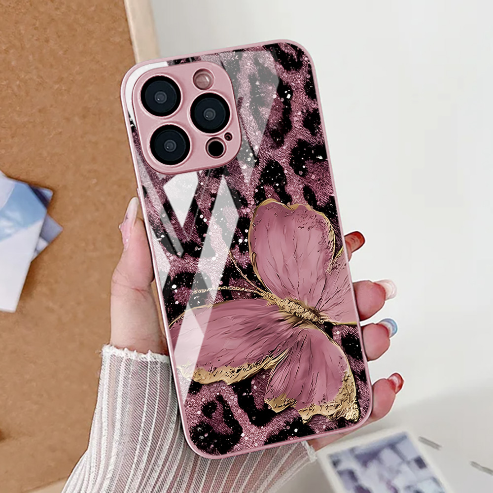 Pc Case Tempered Glass - فراشة ليوبارد طباعة جراب هاتف آيفون